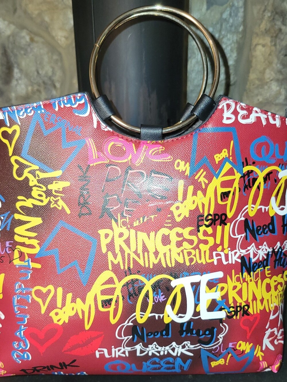 Graffiti Handbag Pop Art Purse Ring Handles Red Black Y2K Streetwear Statement
